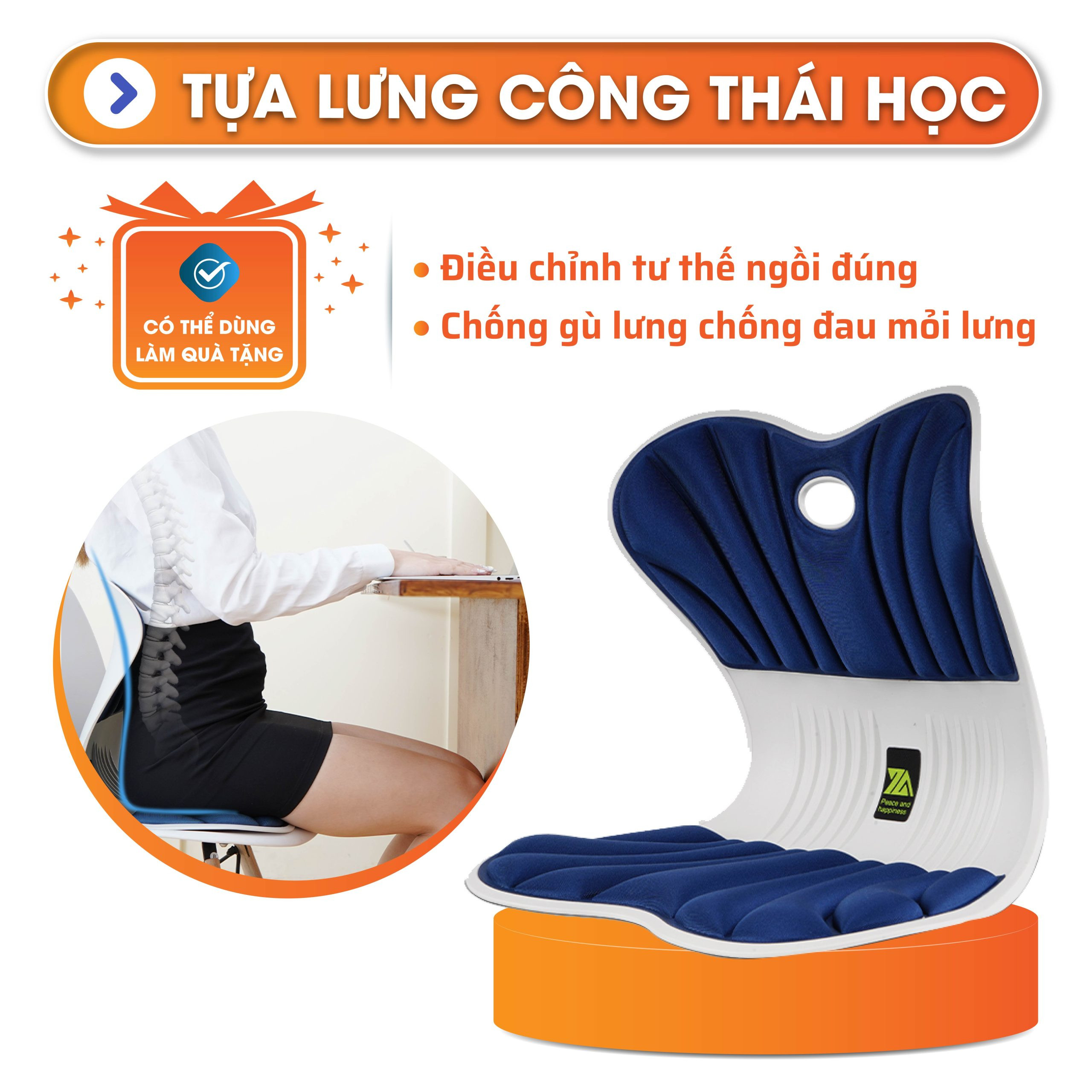 Ảnh minh họa cấu trúc cong của ghế tựa lưng công thái học ôm sát cơ thể.