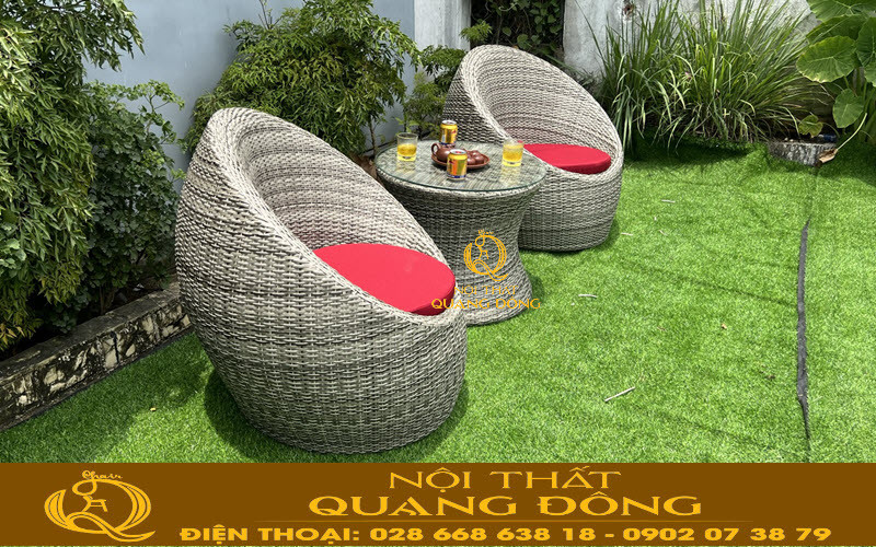 Bàn 2 ghế hình trứng độc đáo đẹp cho ban công