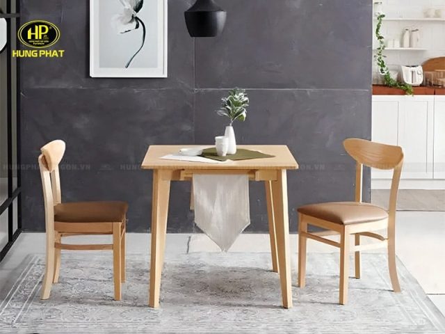 bàn ăn 2 người gỗ cao su màu sáng hiện đại tối ưu không gian