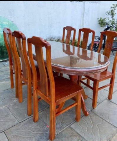 bàn ăn bầu dục 6 ghế gỗ xoan đào