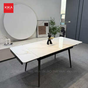 Bàn ăn cơm thông minh mặt đá ceramic trắng BA190 kéo dài 1.2m - 1.8m