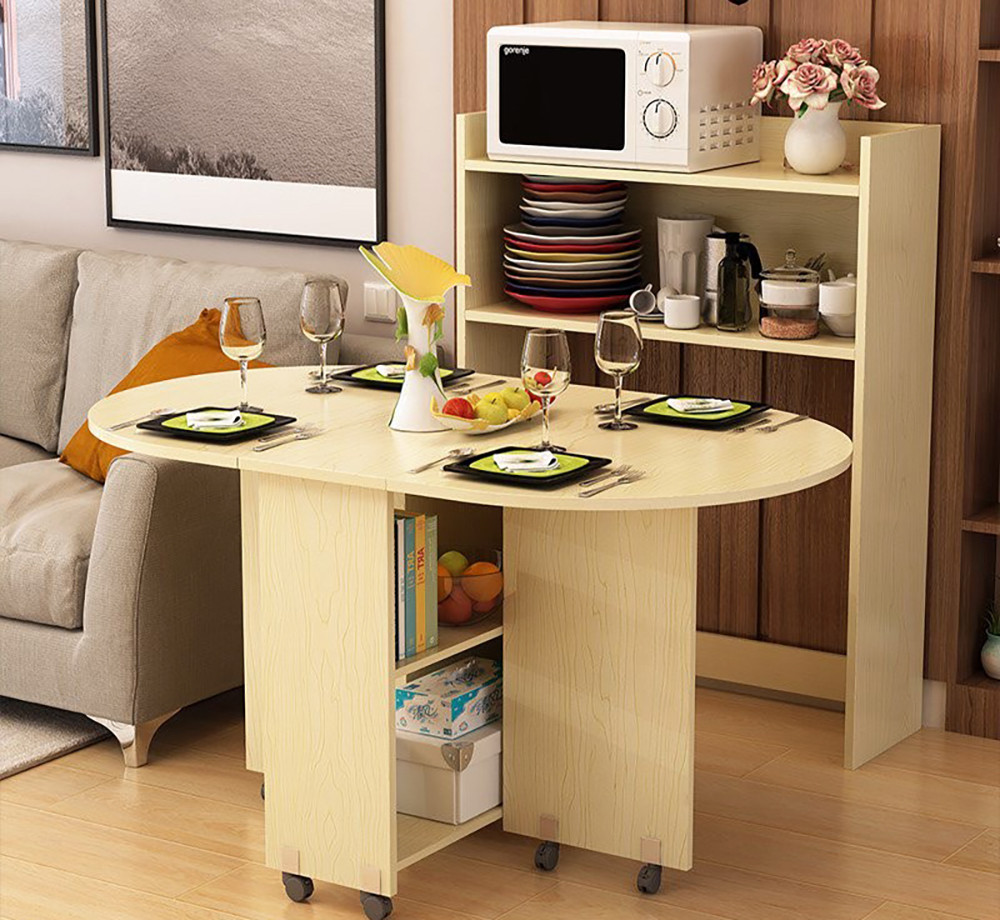 Bàn ăn đa năng với hộc tủ và ghế bọc nệm hiện đại
