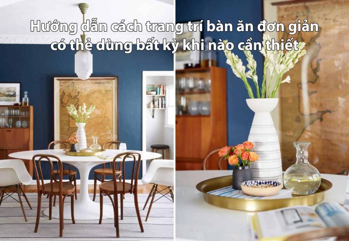 Bàn ăn được trang trí tinh tế với bình hoa tươi làm điểm nhấn, tạo không gian ấm cúng.