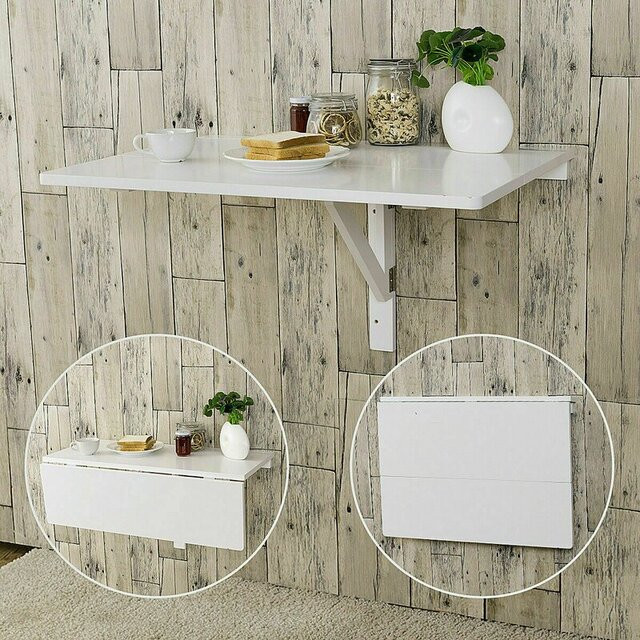 Bàn ăn gấp treo tường mini màu trắng thanh lịch cho 2 người