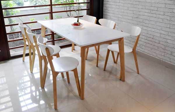Bàn ăn gỗ chân sắt 6 người ngồi kiểu dáng đơn giản