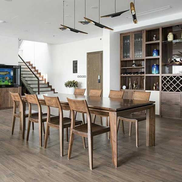 Bàn ăn gỗ chân sắt 8 người ngồi
