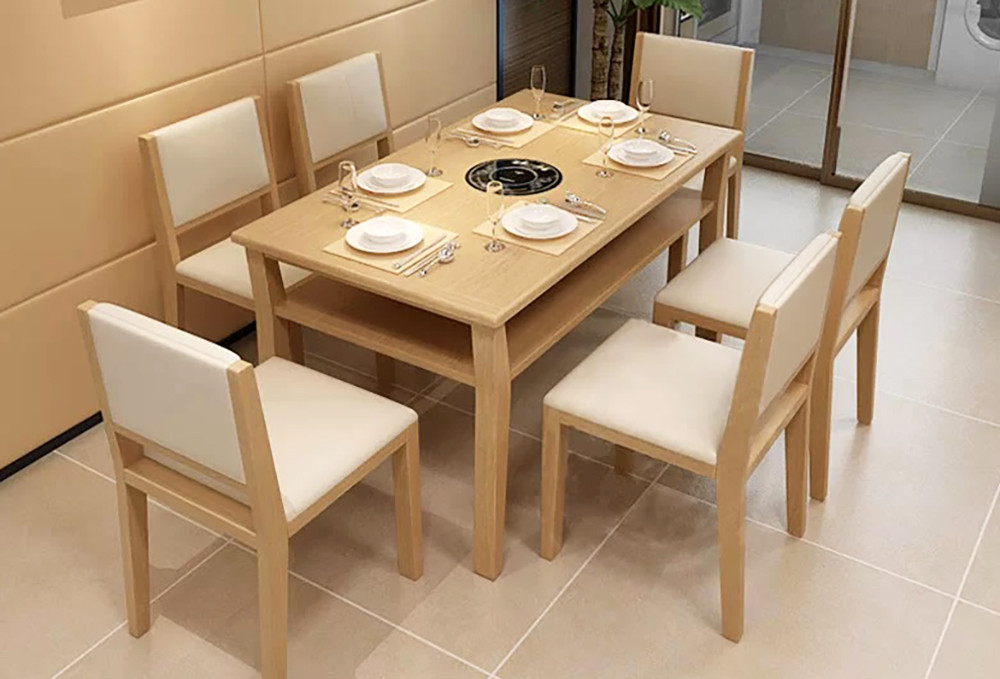 Bàn ăn gỗ công nghiệp có ngăn kéo giúp tối ưu không gian