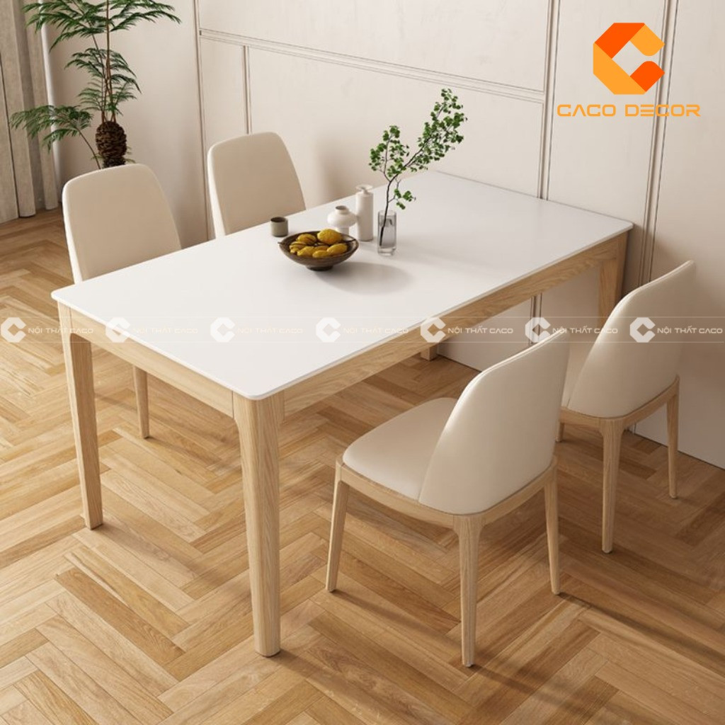 Bàn ăn gỗ hiện đại màu trắng đẹp mắt