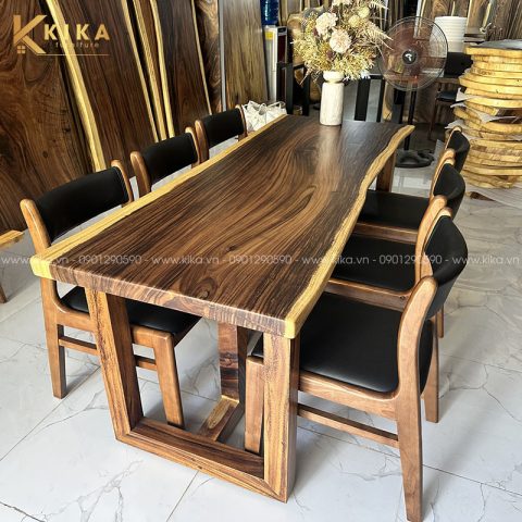 Bàn ăn gỗ me tây chân chữ U hiện đại