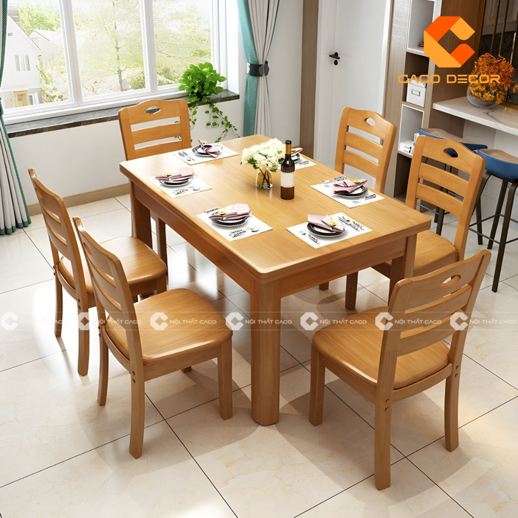 Bàn ăn gỗ sồi hiện đại màu vàng tươi