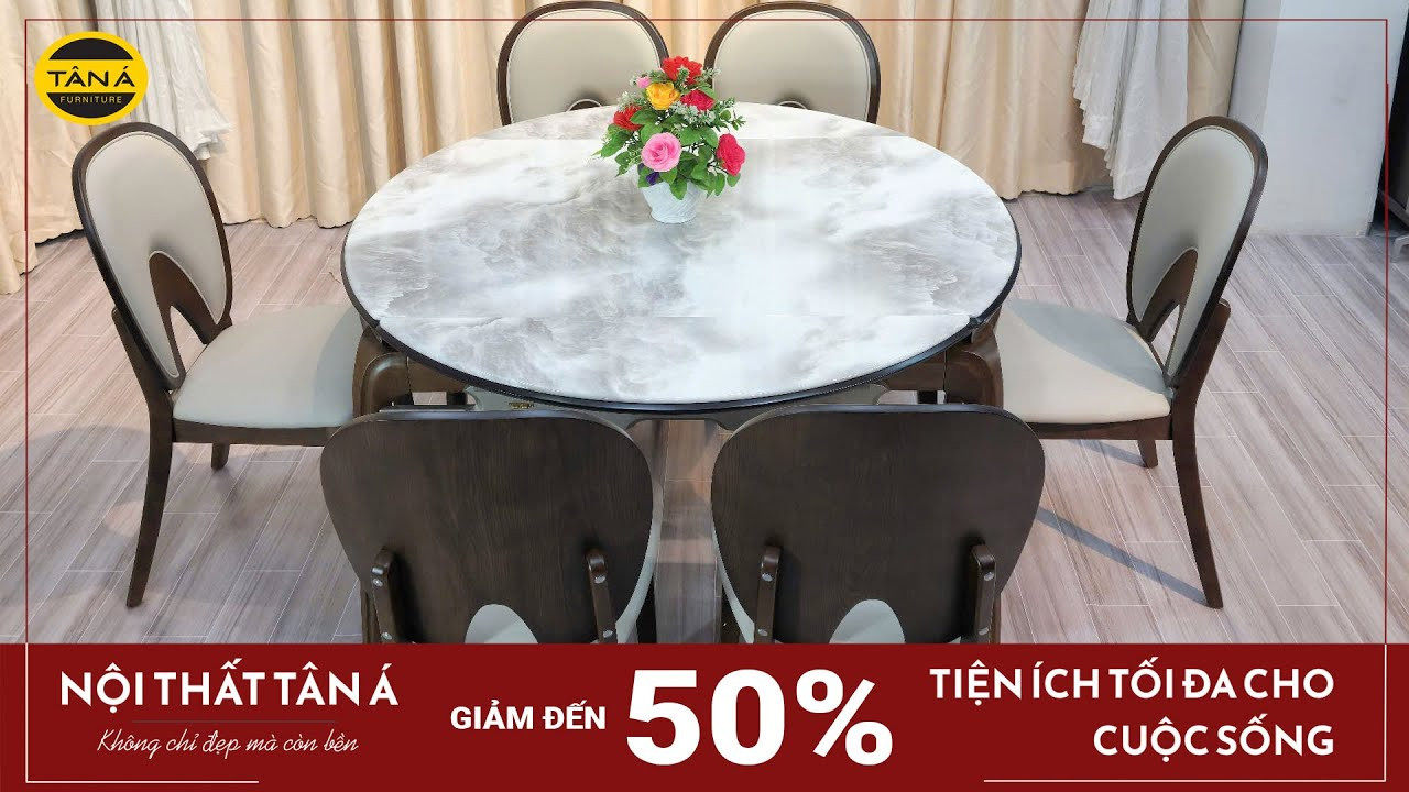 Bàn ăn gỗ sồi mặt đá gấp gọn thông minh