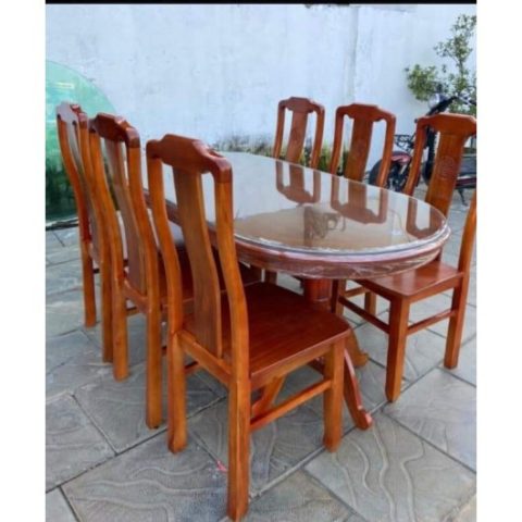 Bàn ăn gỗ xoan đào 6 ghế kiểu bầu dục hiện đại