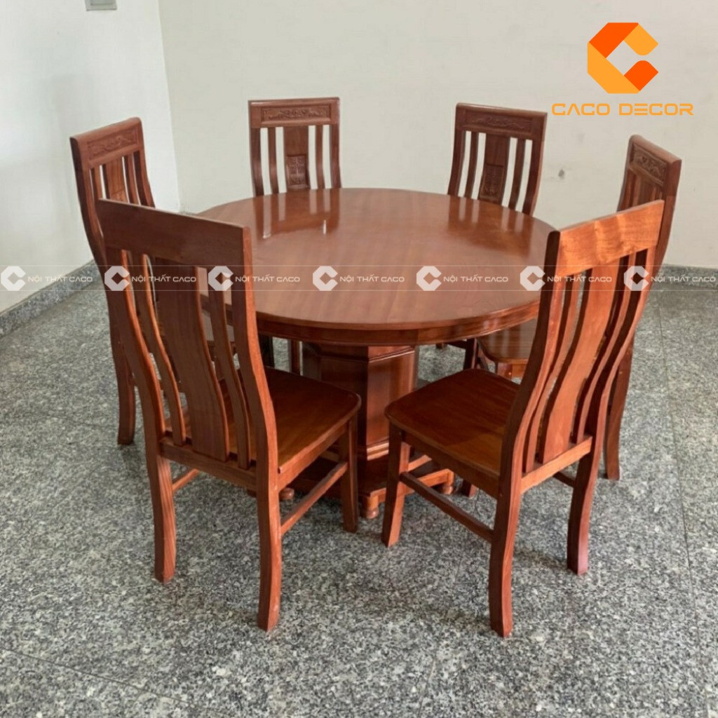 Bàn ăn gỗ xoan đào hiện đại loại bàn tròn