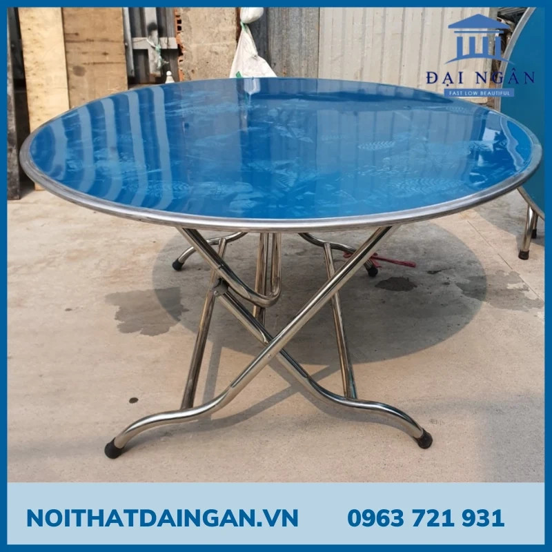 Bàn ăn inox tròn 304 1m4 chân liền