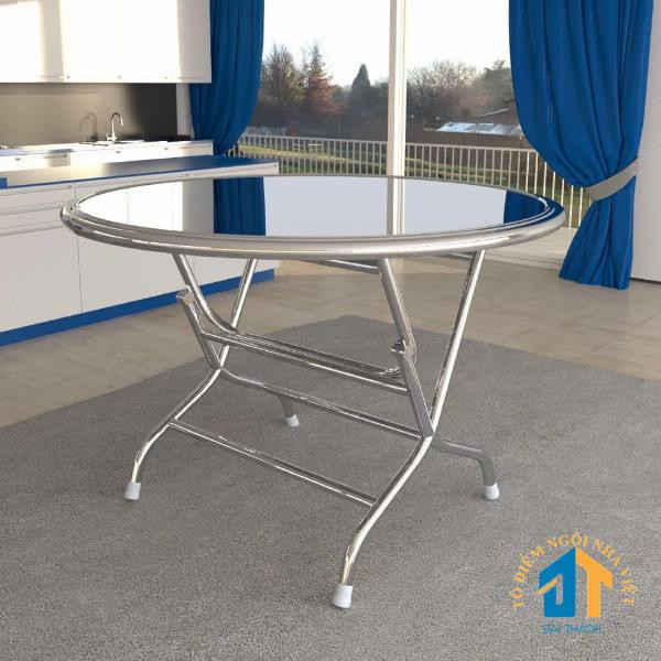 Bàn ăn inox xếp gọn hình tròn