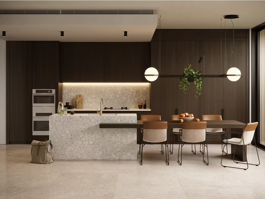 Bàn ăn liền đảo bếp tối ưu không gian