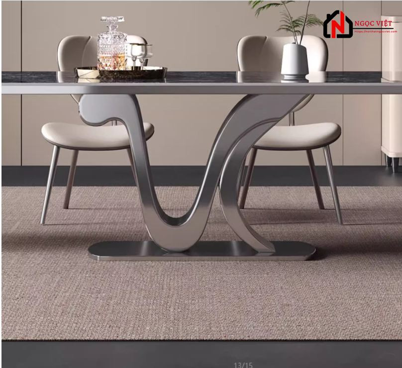 Bàn ăn mặt đá với chân bàn hiện đại phù hợp nhiều phong cách nội thất gia đình