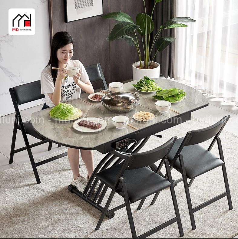 bàn ăn nâng hạ tích hợp bếp từ tiện lợi