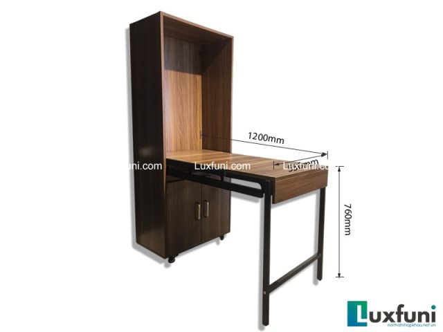 Bàn ăn thông minh gắn tường kết hợp tủ đựng đồ màu trắng hiện đại, phù hợp căn hộ chung cư TPHCM