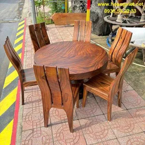 Bàn ăn tròn gỗ me tây 6 ghế