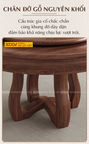 Bàn ăn tròn gỗ óc chó chân trụ chạm khắc tinh xảo với mâm xoay