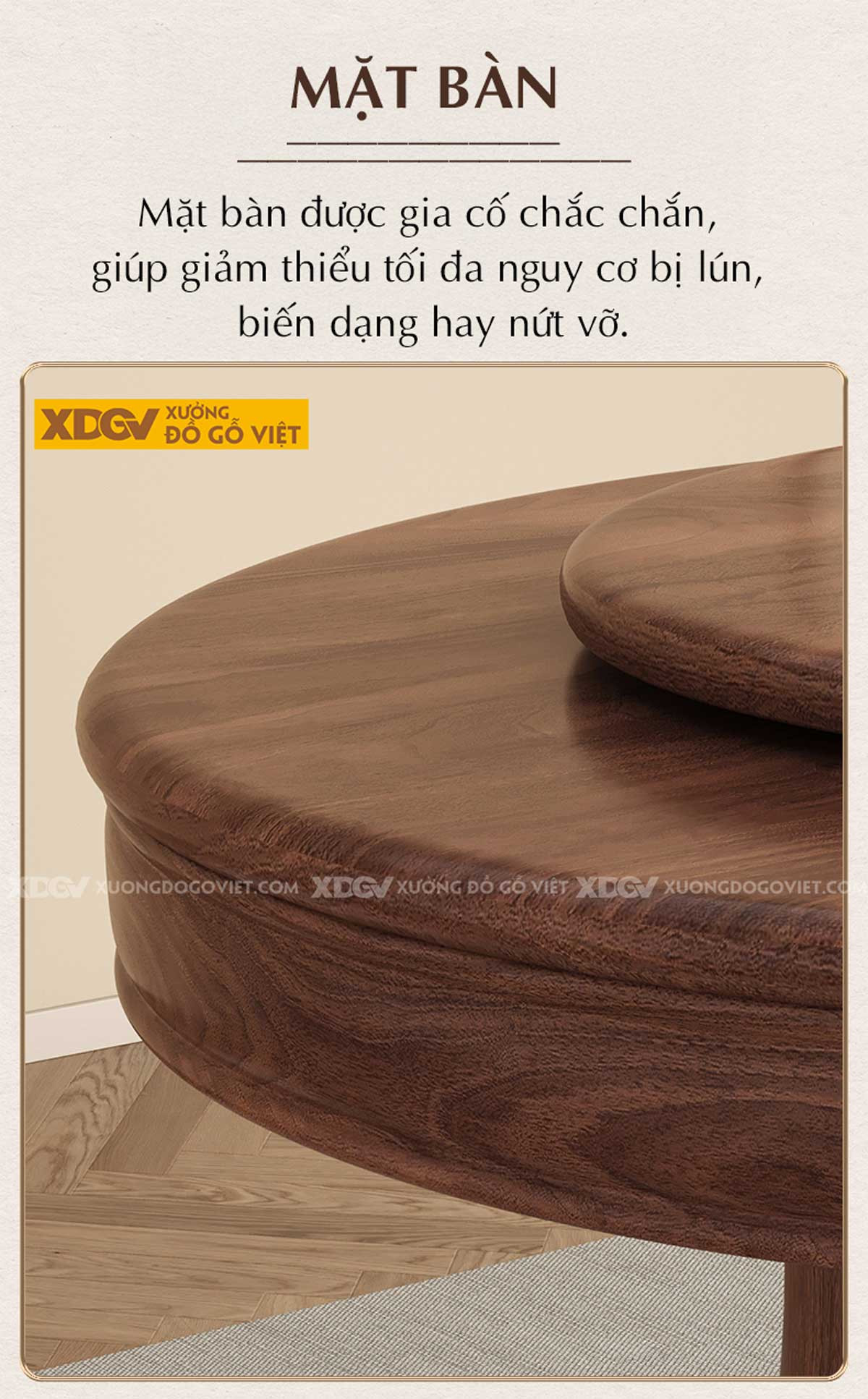 Bàn ăn tròn gỗ óc chó với mâm xoay tiện lợi