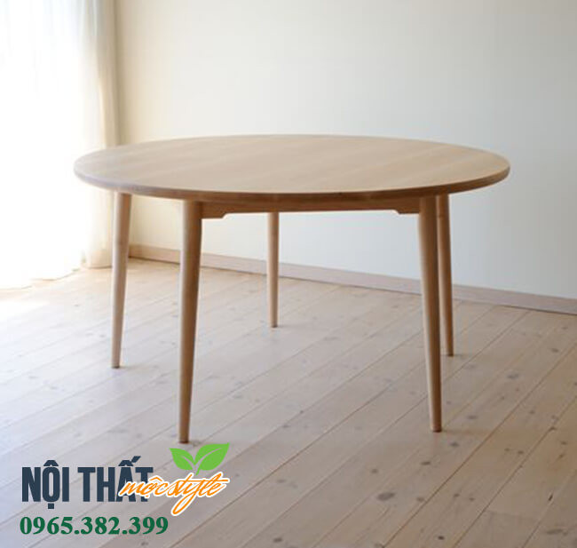 Bàn ăn tròn mặt gỗ công nghiệp, thiết kế tối giản phù hợp nội thất hiện đại