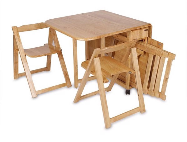 Bàn ăn xếp gọn thông minh dạng tủ gỗ tự nhiên