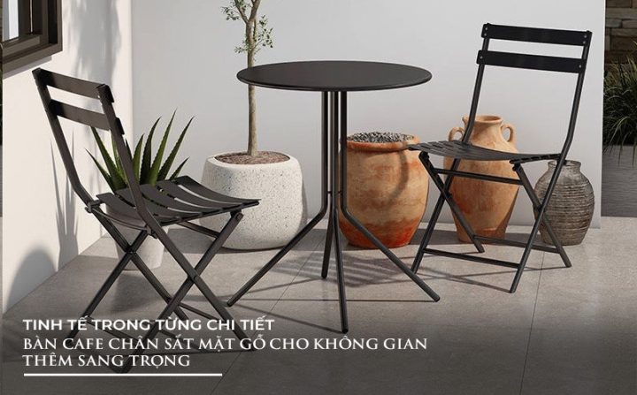 Bàn cafe chân sắt mặt gỗ