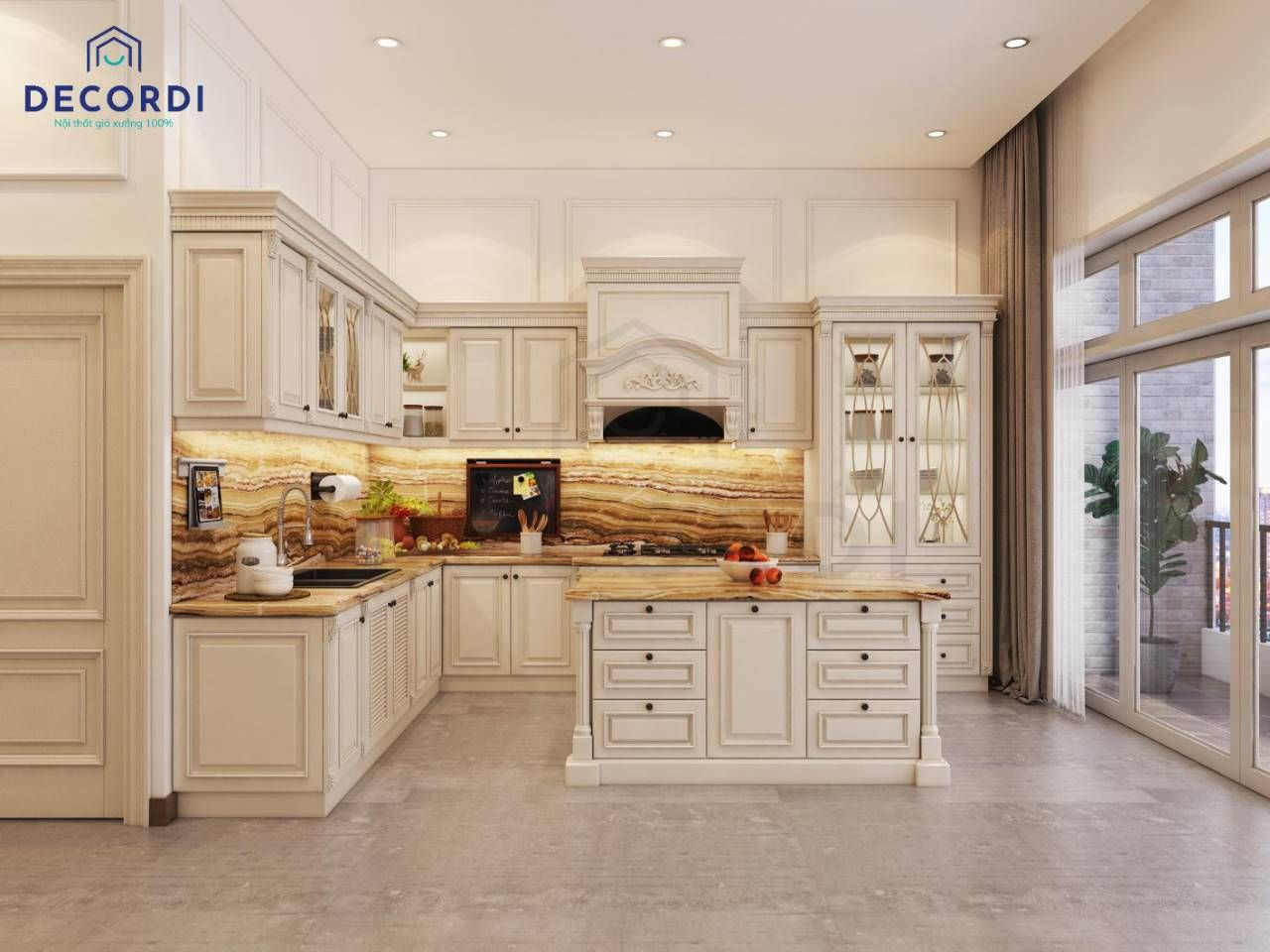 Bàn đảo bếp tân cổ điển cho biệt thự