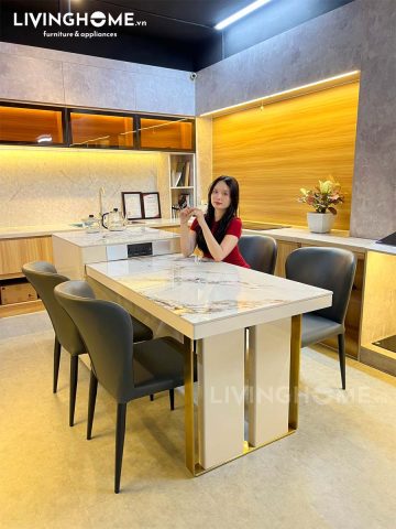 Bàn đảo liền bàn ăn Beatrisa hiện đại với mặt đá ceramic