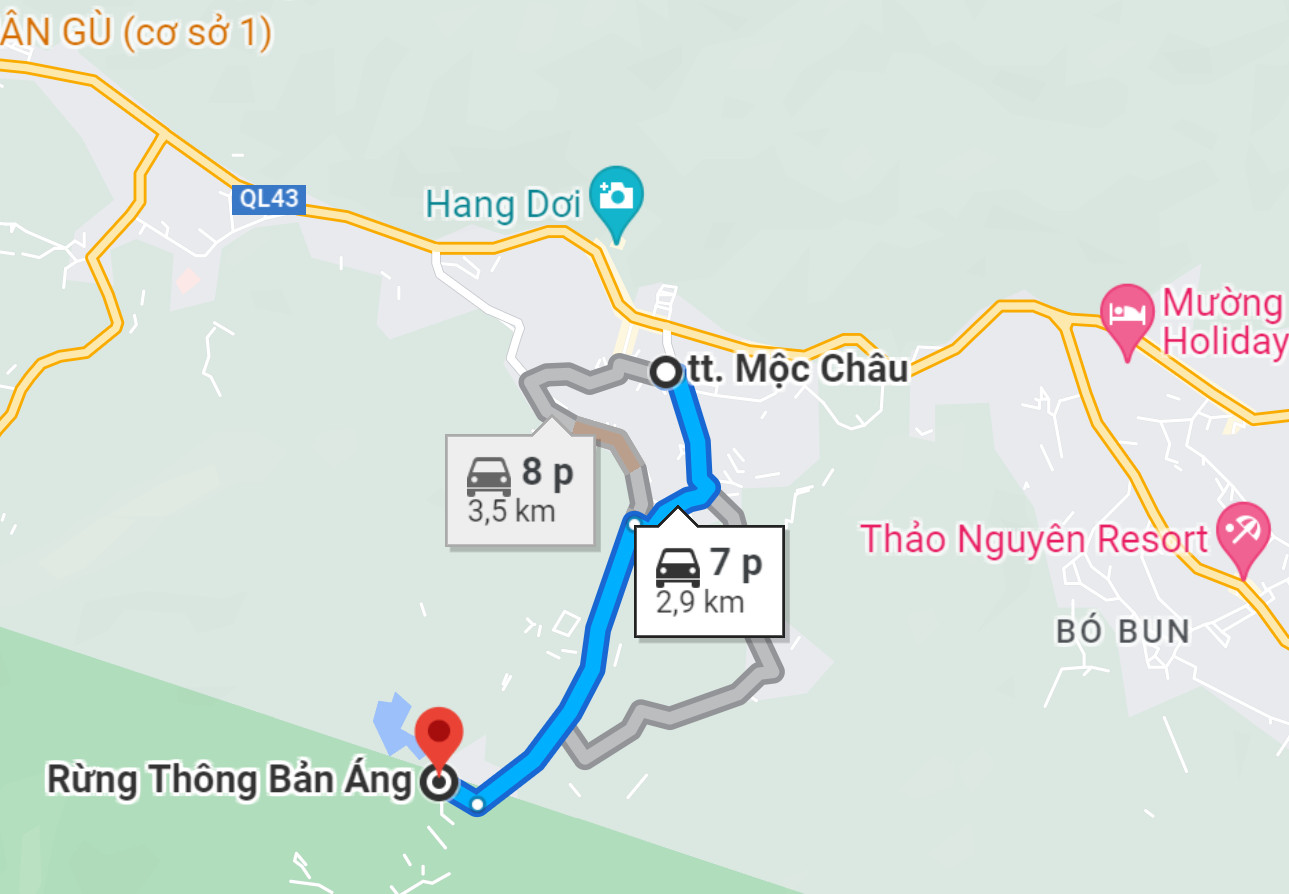 Bản đồ hướng dẫn đường đi chi tiết đến rừng thông Bản Áng