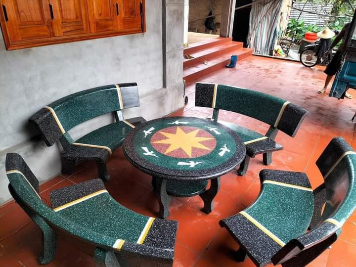 Bàn ghế đá công viên ghi xanh