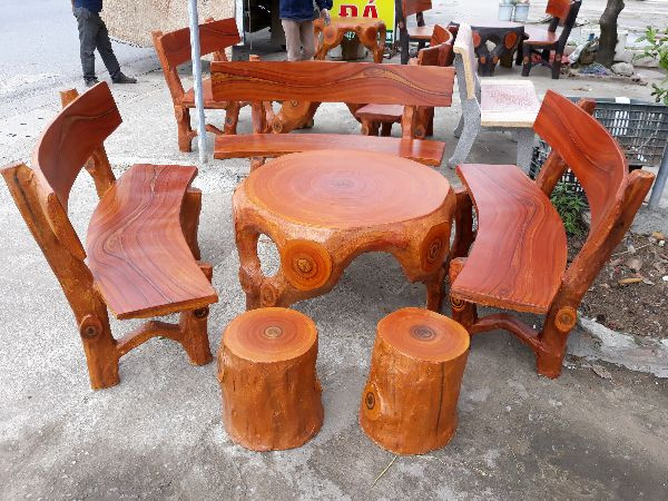 Bàn ghế đá giả gỗ đen T9