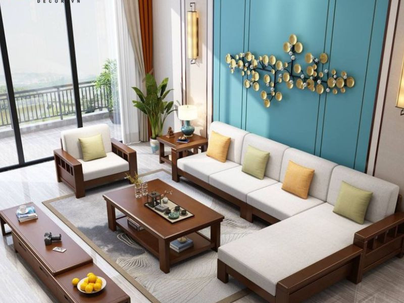 Bàn ghế gỗ MDF phòng khách kiểu văng tinh tế, phù hợp căn hộ chung cư
