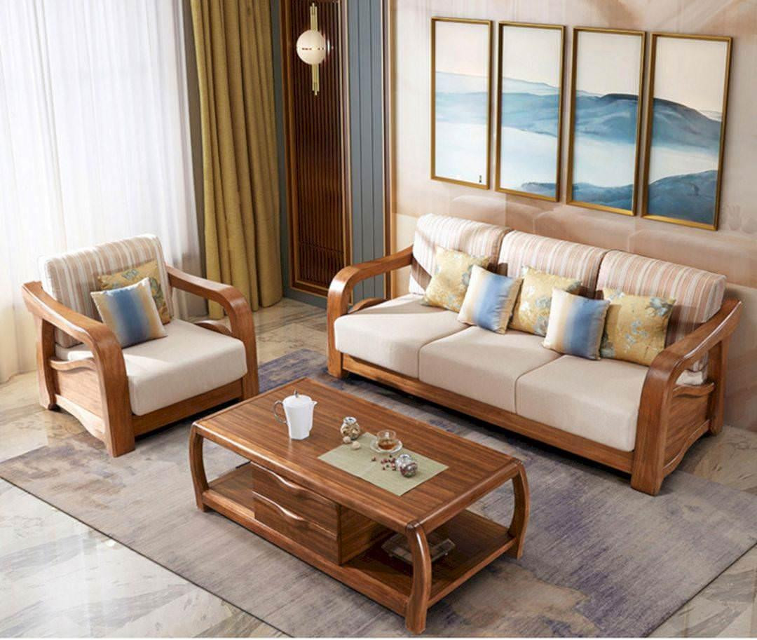 Bàn ghế gỗ phối nệm hiện đại, mang đến sự sang trọng cho phòng khách