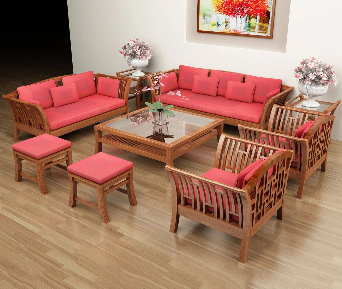 Bàn ghế gỗ phòng khách giá 3 triệu phong cách Trung Hoa đẹp