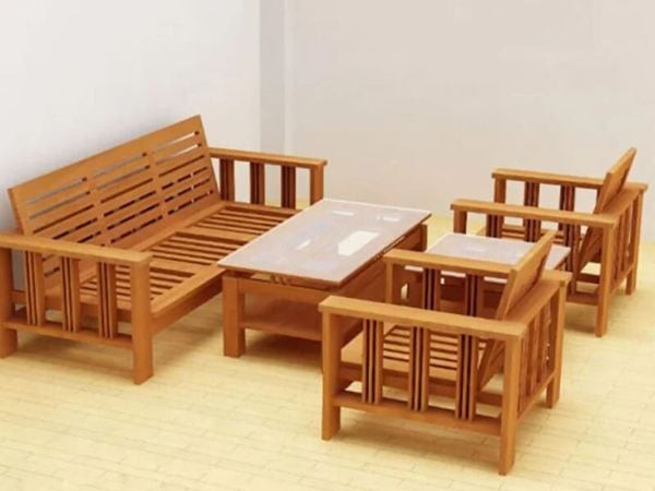 Bàn ghế gỗ thông ghép lưng giả lưới