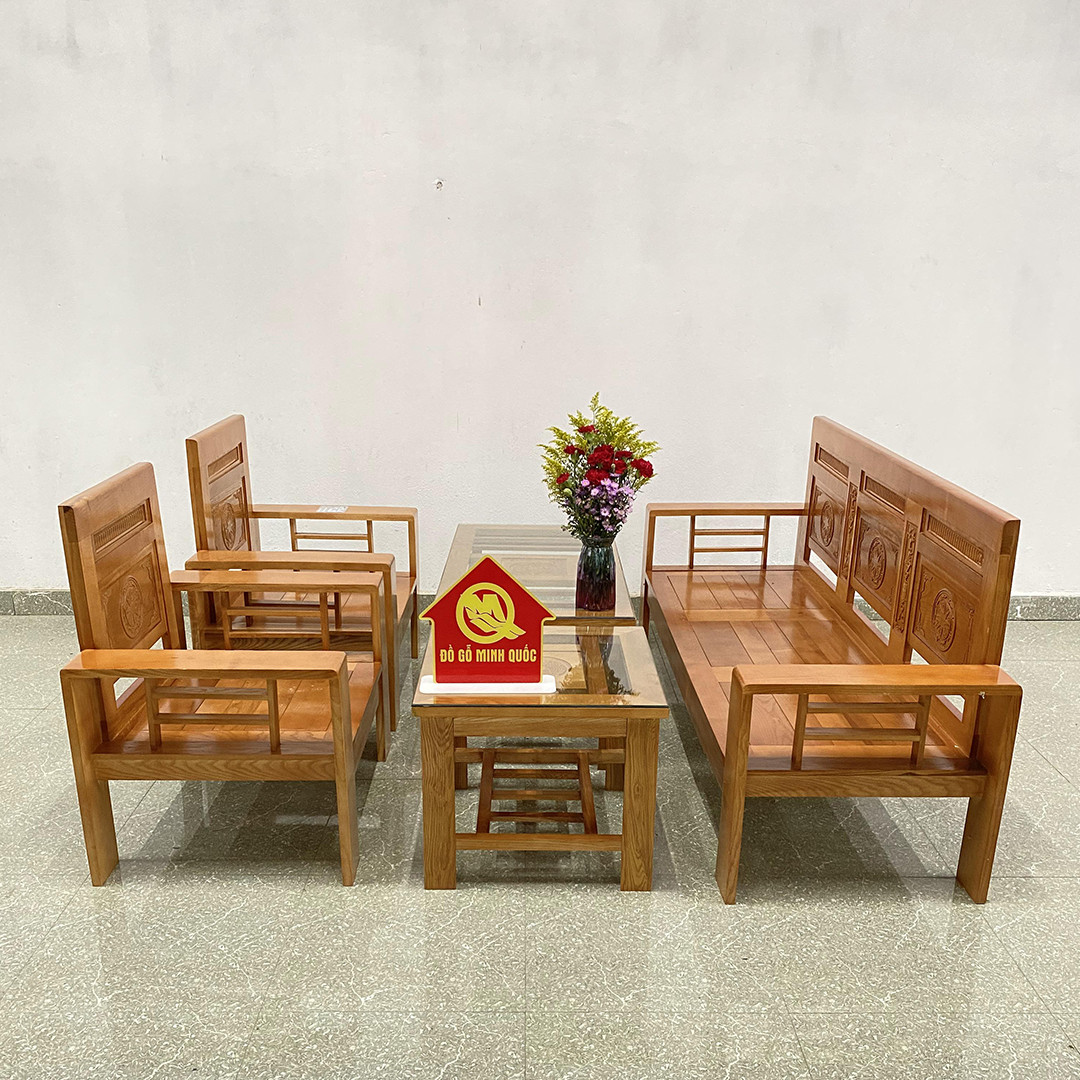 Bàn ghế gỗ tiếp khách kiểu Sofa Tựa Thẳng Gỗ Sồi
