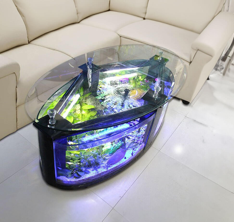 Bàn ghế hồ cá hình oval với đường nét mềm mại, tăng vẻ thanh lịch