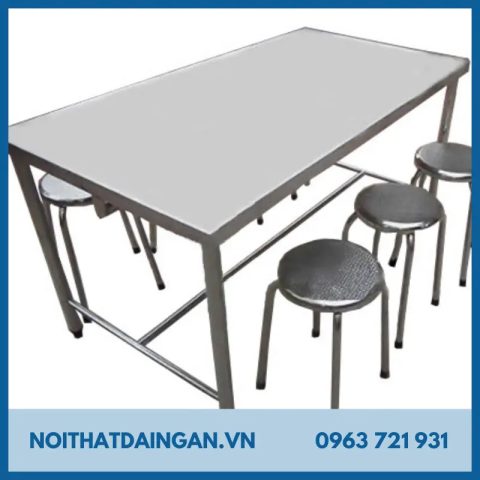 Bàn ghế inox căn tin hiện đại với ghế tròn tiện lợi