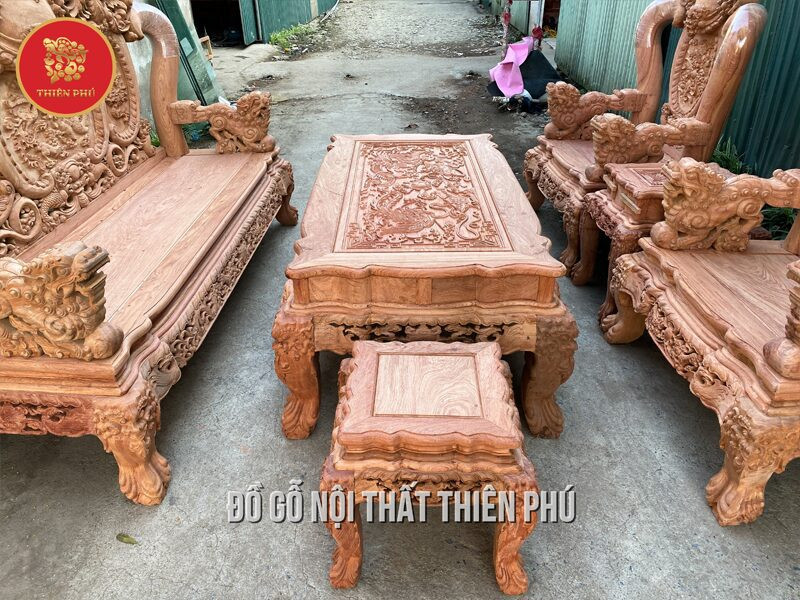 bàn ghế Nghê Bảo Đỉnh gỗ hương tay 14 sang trọng