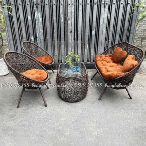 Bàn ghế nhựa giả mây thư giãn cho phòng khách nhỏ