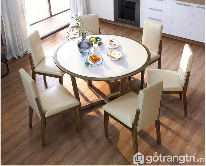 Bàn ghế phòng ăn hình tròn đẹp, kiểu dáng hài hòa với nội thất hiện đại