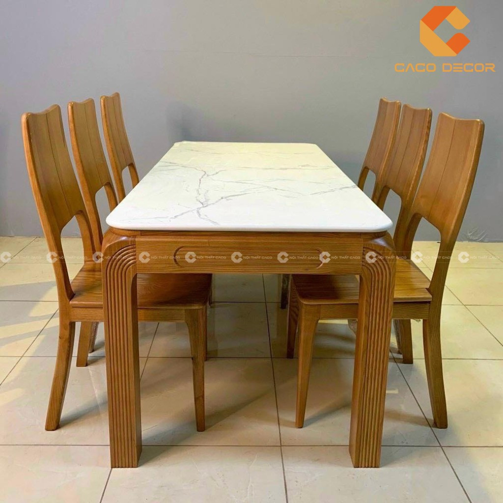 Bàn ghế phòng bếp gỗ tự nhiên cho gia đình 6 người