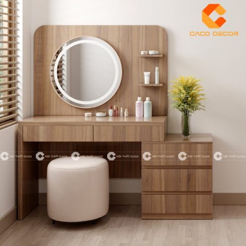Bàn ghế trang điểm bằng gỗ công nghiệp đẹp tối giản