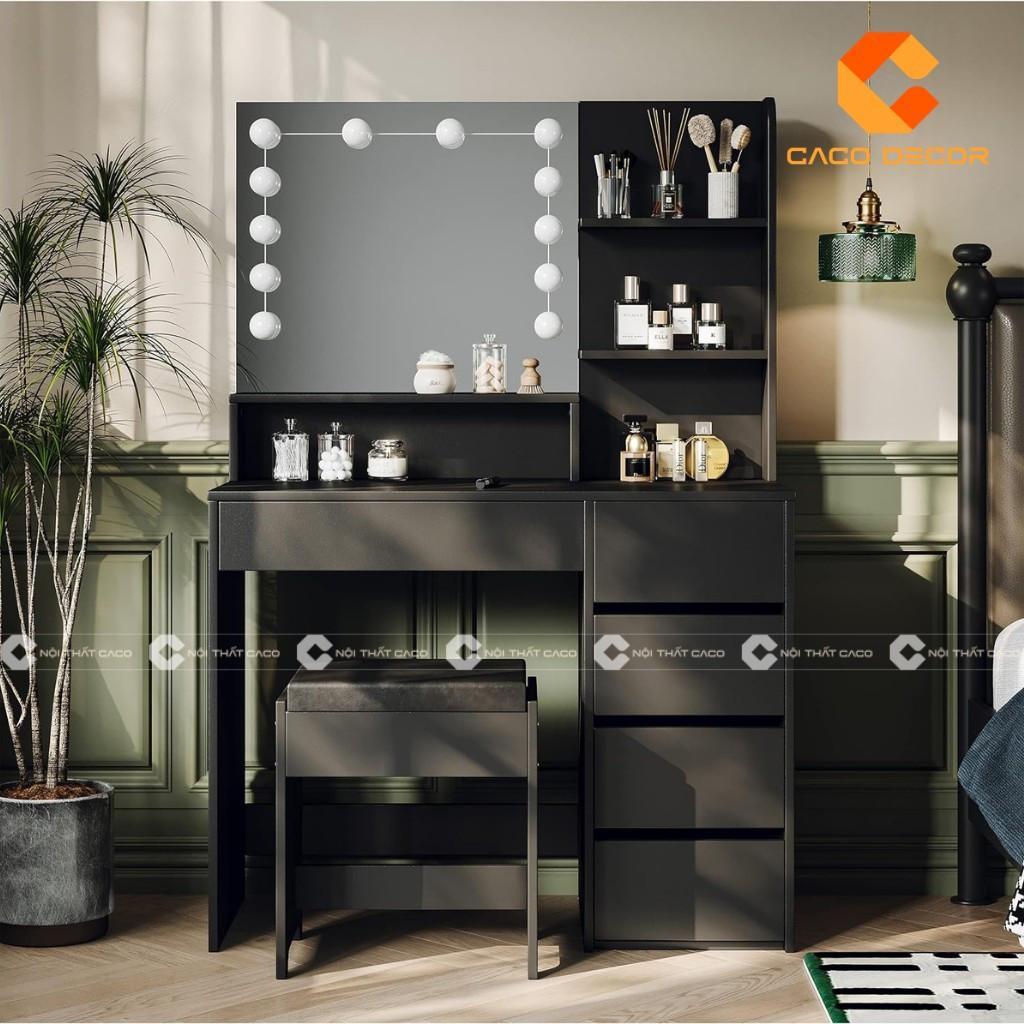 Bàn ghế trang điểm màu đen huyền bí