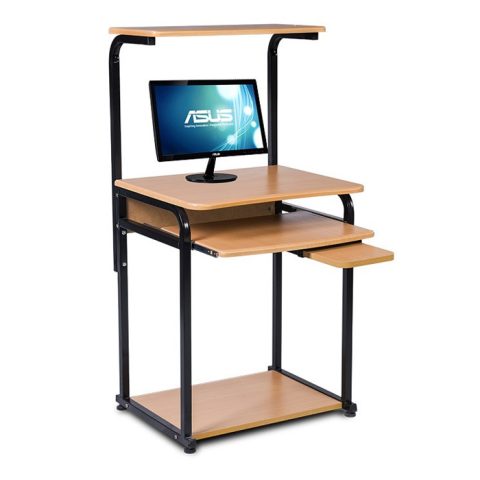 Bàn gỗ ép để máy tính hiện đại với thiết kế nhiều kệ