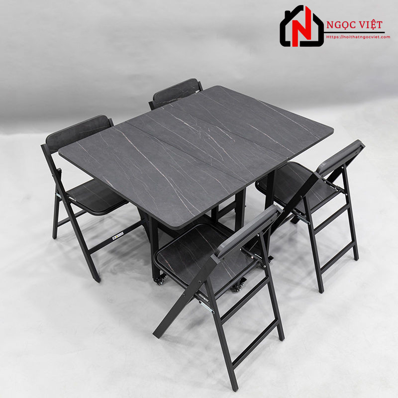 Bàn gỗ gấp thông minh màu đen vân đá