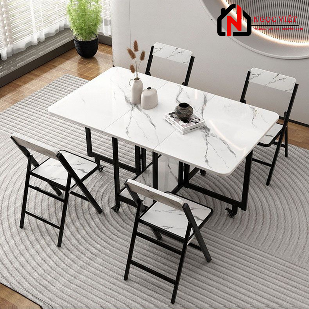 Bàn gỗ gấp thông minh màu trắng vân đá